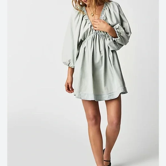 white christmas dresses Free People Remino Denim Mini in Ocean Blue